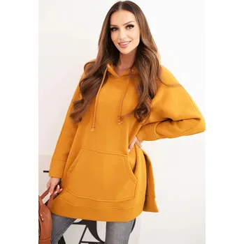 Dámská mikina Zateplená mikina s rozparky na bocích musztardová UNI