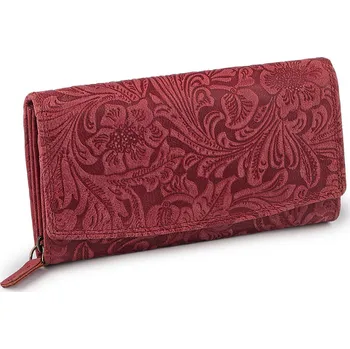 Dámská peněženka kožená s květy, barva 34 červená