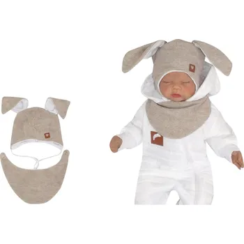 Z&Z Dvouvrstvá pletená čepice na zavazování s šátkem 2v1, Zajíček - béžová Velikost: 62 (2-3m)