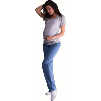 Těhotenská móda Be MaaMaa Bavlněné, těhotenské kalhoty s regulovatelným pásem - sv. modré Velikost oblečení: XXL (44)