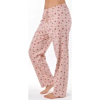 Dámská móda GINA dámské kalhoty dlouhé pyžamové dámské, šité, bokové, s potiskem Pyžama 2025 19177P šedohnědá bílá M