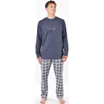 Pánské pyžamo GINA pánské pyžamo dlouhé pánské, šité, s potiskem Pyžama 2025 79205P tm. šedá šedá L