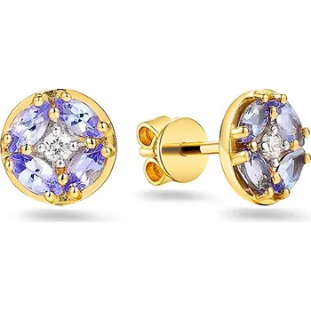 Náušnice Náušnice s tanzanitem a centrálním diamantem, žluté zlato 14K IZBR1495 + dárkové balení LUXUS zdarma