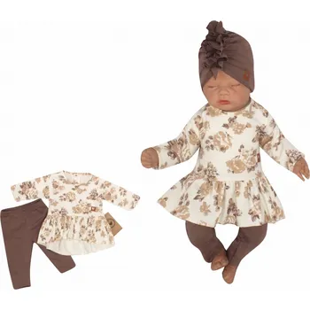 Kojenecká souprava Z&Z Bavlněná sada, 2D, tunika + legíny s květy - čokoládová/ecru Velikost: 56 (1-2m)