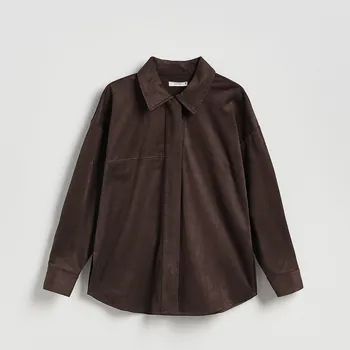 Dámský kabát Reserved - Košile z imitace semiše - tmavě hnědá - ZI668-89X - ZI668-89X-S