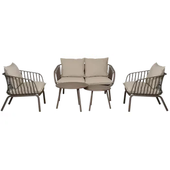 Sedací souprava MARBELLA, venkovní sedací souprava, kovové nohy, čalouněné polštáře, taupe