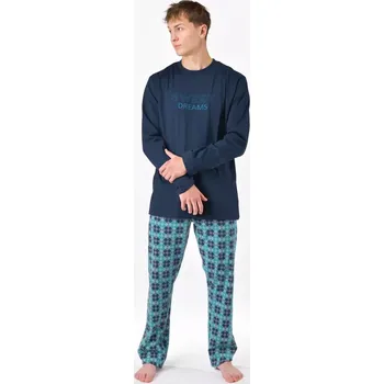 Pánské oblečení GINA pánské pyžamo dlouhé pánské, šité, s potiskem Pyžama 2025 79205P lékořice měsíc M