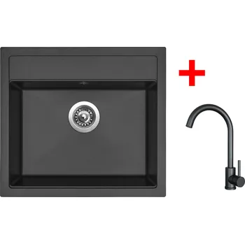 Granitový dřez Set Sinks SOLO 560 + baterie ARCO černá matná Barva: Černá, Označení: Pureblack + Dárek