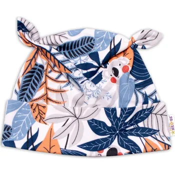 Kojenecké oblečení Baby Nellys Bavlněná čepička uzlíček - Jungle, granát/ecru Velikost: 74/80 (9-12m)