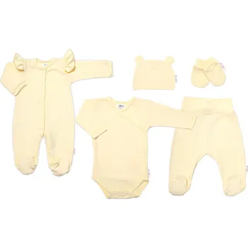 Kojenecká souprava Praktická 5-dílná žebrovaná soupravička do porodnice Baby Nellys GIRL, žlutá Velikost: 68 (3-6m)