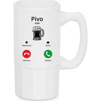 Sklenice Úzký pivní půllitr – Pivo volá, Barva Bílá, Velikost 500 ml, Canvas Keramický pivní půllitr Bezvatriko.cz 2144