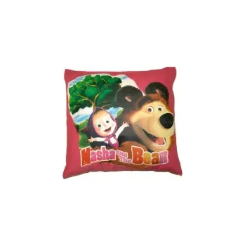 Dekorativní polštářek Dětský povlak na polštář 40x40 cm - Máša a Medvěd / růžová