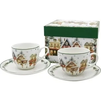 Porcelánové šálky a podšálky Christmas Village