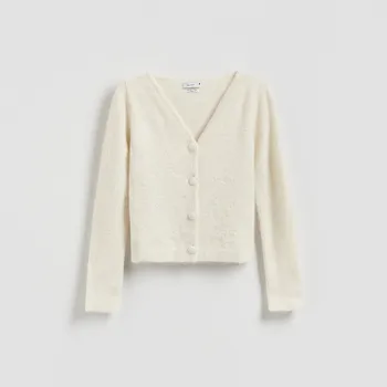 Dámský svetr Reserved - Kardigan s&nbsp;vysokým podílem alpaky - krémová - 071GS-01X - 071GS-01X-XL