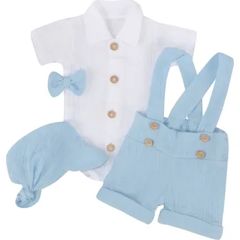 Kojenecká souprava Z&Z Mušelínové kraťasy s láclem, bodýčko, čepička, motýlek 4D sada, Z&Z, modrá/bílá Velikost: 62 (2-3m)