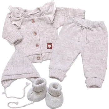 Kojenecké oblečení Baby Nellys Rostoucí pletená sada 4D Girl s volánkem Love béžový melírek