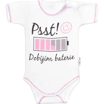 Body krátký rukáv s vtipným textem Baby Nellys, Psst! Dobíjím baterie, holka Velikost: 86 (12-18m)