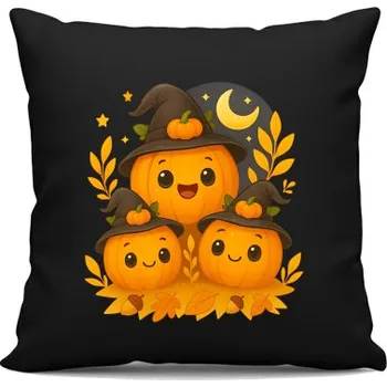 Žertovný předmět Den dýní - halloween - dýně - černý polštář s potiskem- Tričkový.cz