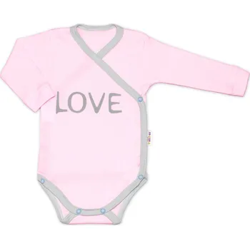 Kojenecký body Baby Nellys Body dlouhý rukáv Love - zapínání bokem, růžové Velikost: 56 (1-2m)