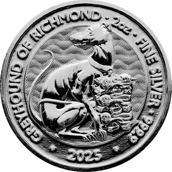 Stříbrná investiční mince The Royal Tudor Beasts - The Greyhound of Richmond 2 Oz 2025