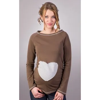 Be MaaMaa Těhotenské triko/halenka SRDCE dl. rukáv - capuccino Velikost oblečení: XL/XXXL