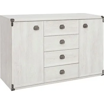 Komoda INDIANA II NEW - Komoda JKOM 2D4S/130, lamino borovice bílá (MONTANA 013 JKOM 2D4S/130 - 3 BALÍKY )(UG) (K150) NOVINKA