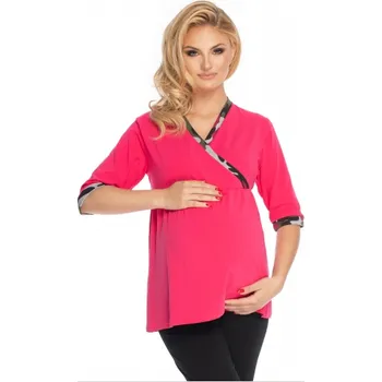 Těhotenské šaty Be MaaMaa Těhotenské, kojící pyžamo 3/4 rukáv - růžová,černá Velikost oblečení: L/XL