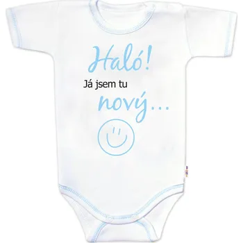 Kojenecké oblečení Body krátký rukáv s vtipným textem Baby Nellys, Haló!Já jsem tu nový, kluk Velikost: 68 (3-6m)