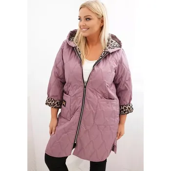 Kesi Włoski Dámská prošívaná bunda Plus Size s podšívkou v leopardím vzoru a kapucí tmavě růžová Kesi Włoski fuchsiová | vícebarevná 3440977