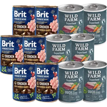 Brit Premium by Nature Chicken With Chicken Hearts 6x400g + Wild Farm Superfood Duck 6x400g