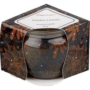 Emocio Sklo Dekor 70x62 mm Golden Leaves (Clean Cotton), vonná svíčka 85 gram 230 gram
