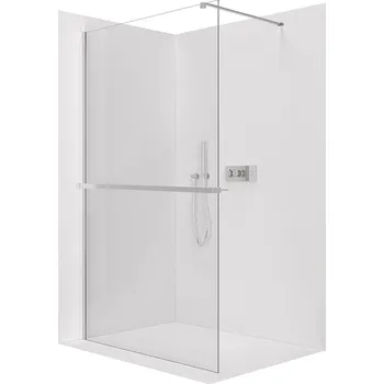 Cerano Sprchová zástěna Walk-in Onyx Cube L/P, 8 mm + polička/držák na ručníky, hranatá vzpěra, chrom, transparentní sklo, 90x200 cm, CER-8050BD743