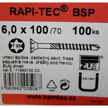Vrut Vruty RAPI-TEC BSP 6x100mm TX25 galvanický zinek