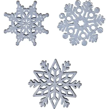 Vánoční dekorace Dekorace dřevo set 12ks 38x36/37x40mm vločky mix, šedá
