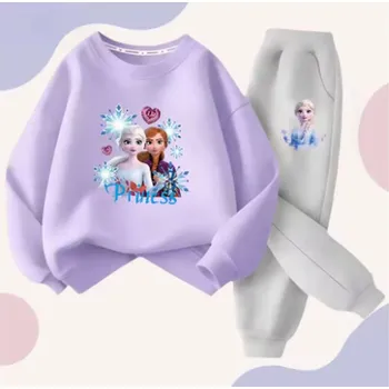 Frozen (Ledové království) Pohodlná dětská tepláková souprava s motivem Ledového království Barva: fialová mikina + šedé kalhoty, Velikost: 100