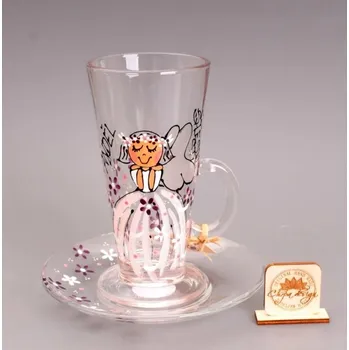 Sada hrnek latte s podšálkem - anděl štěstí, CHRPA KRNOV