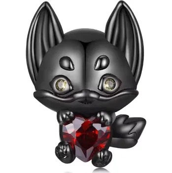 Přívěsek For Silver Korálek Černá liška s červeným zirkonovým srdcem - Stříbro 925