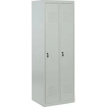 Šatní skříň B2B Partner Kovová šatní skříňka S2, 2 oddíly, 1800 x 600 x 500 mm, cylindrický zámek, šedé dveře