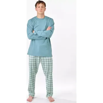 Pánské oblečení GINA pánské pyžamo dlouhé pánské, šité, s potiskem Pyžama 2025 79189P měsíc aqua XXXXL