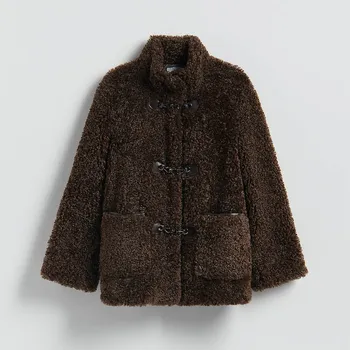 Dámský kabát Reserved - Bunda z umělé ovčí vlny - hnědá - 762HD-88X - 762HD-88X-XXL