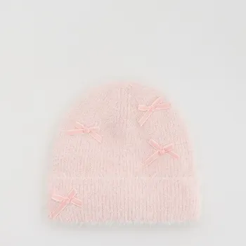 Čepice Reserved - Pletená čepice s mašličkami - pastelově růžová - 850HJ-03X - 850HJ-03X-1Y3