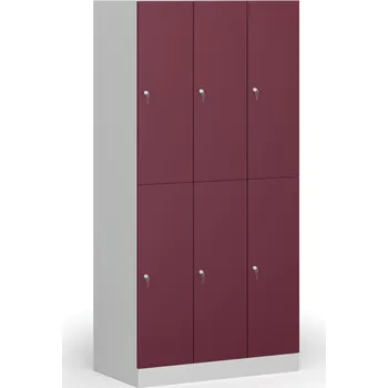 Šatní skříň B2B Partner Šatní skříňka S1 s úložnými boxy, 6 boxů, 1850 x 900 x 500 mm, cylindrický zámek, červené dveře