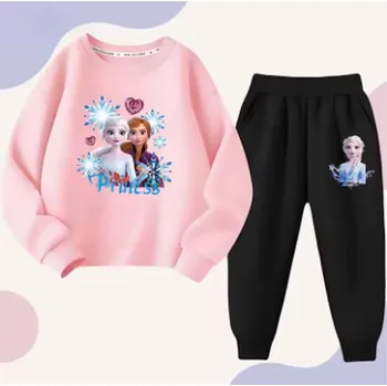 Frozen (Ledové království) Pohodlná dětská tepláková souprava s motivem Ledového království Barva: růžová mikina + černé kalhoty, Velikost: 100