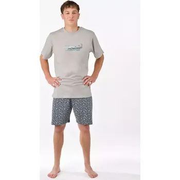 Pánské oblečení GINA pánské pyžamo krátké pánské, šité, s potiskem Pyžama 2025 79190P sv. šedá tm. šedá M