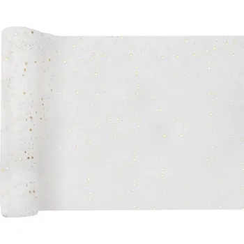 Svatební dekorace Santex Šerpa stolová bílá se zlatými puntíky 27cm/3m