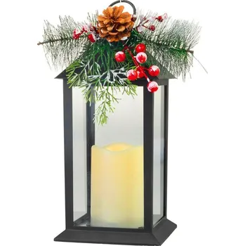 Svíčka Lampáš MagicHome Vianoce, plast, čierny, 1xLED žltá, 14x14x32.2 cm, 3xAAA