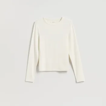 Dámské tričko Reserved - Tričko s dlouhými rukávy a vysokým podílem modalu - krémová - 416GA-01X - 416GA-01X-XL