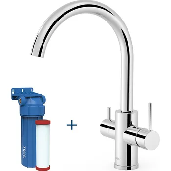 Vodovodní baterie TRES jednopáková dřezová baterie pro vodovodní a filtrovanou vodu, s filtrem pro úpravu vody, chrom 23045402