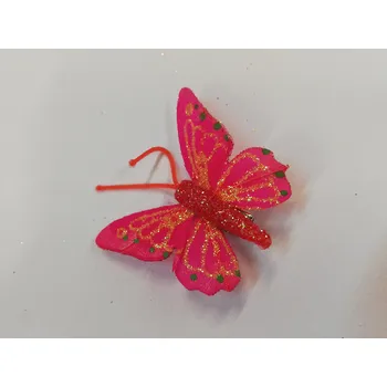 Závěsná dekorace na klip motýl 5cm - tmavě růžový se třpytky, tečkovaný