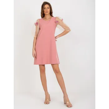 Dámské šaty Světle růžové elegantní koktejlové šaty s 3D květinami -LK-SK-506733.85-světle růžové Velikost: 40